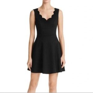 Aqua // Black Mini Dress with Scalloped V-neck